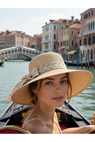 BY SCK Kadın Hasır Şapka Yazlık Plaj Şapka Premium Kalite - Katlanabilir - Ka...