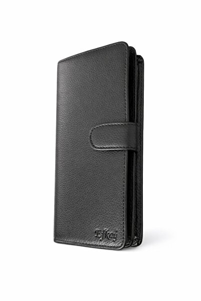 Efkay Hakiki Deri Cüzdan - Siyah - Telefon Bölmeli, Çıtçıtlı, Çok Bölmeli Şık...