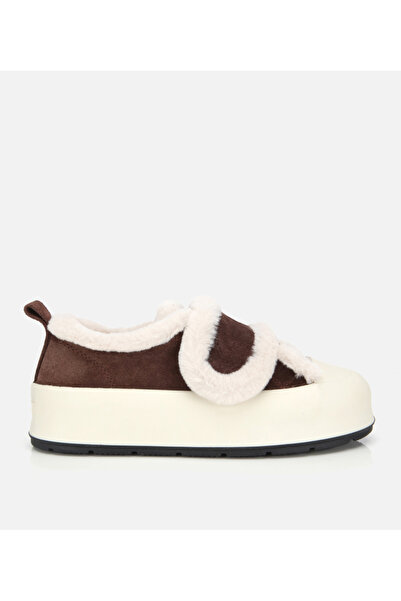 Hotiç Kadın Süet Deri Kahverengi İçi Kürklü Kalın Bantlı Spor Ayakkabı