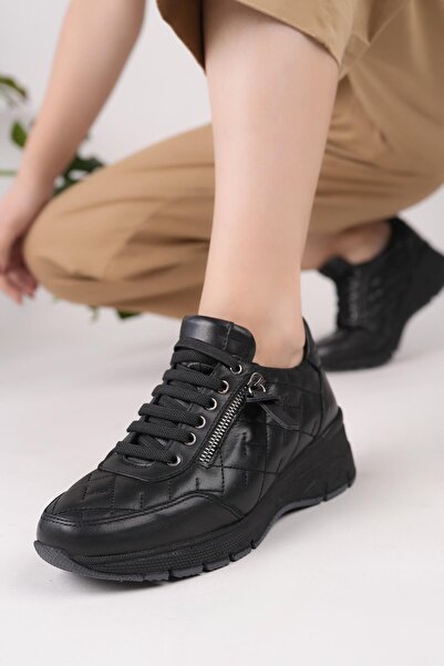 Mammamia D25KA 3605 Siyah Hakiki Deri Dolgu Kadın Ayakkabı