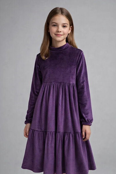 MODA Κοριτσίστικο μέτριο βαμβακερό βελούδινο μίντι φόρεμα