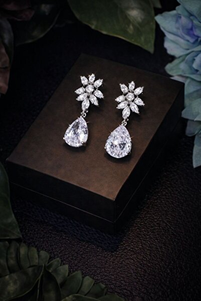 VİYA Sauge Kadın Gümüş Renk Zirkon Taşlı Abiye Düğün Nişan Söz Parti Davet He...