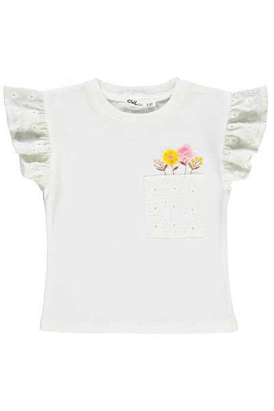 Civil Girls Tricou cu broderie florală și buzunare pentru copii 2-5 ani - Ecr...