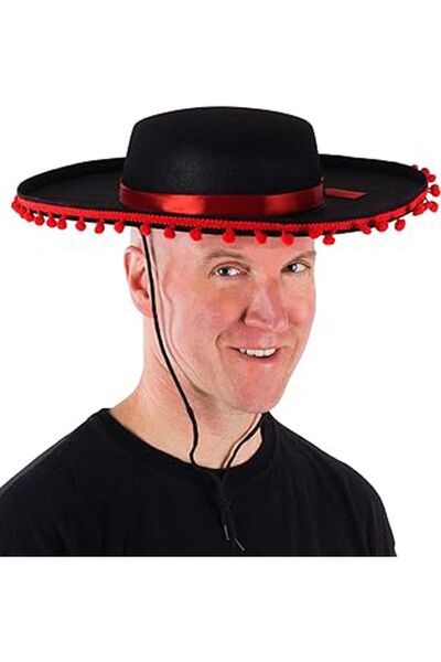 partidolu Червена испанска шапка с червени помпони за възрастни, 1 брой