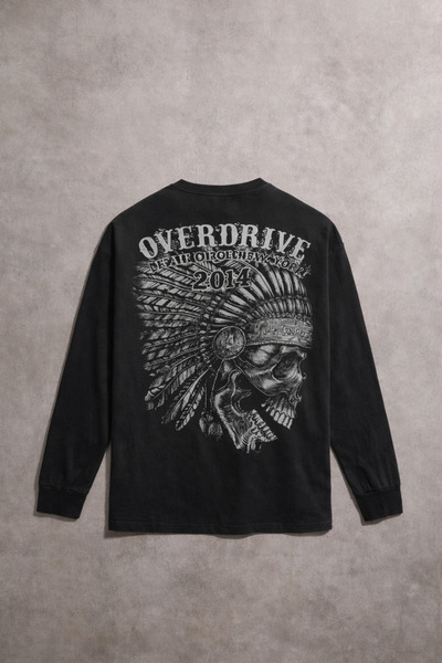 Overdrive Tricou vintage cu mânecă lungă cu craniu de șef