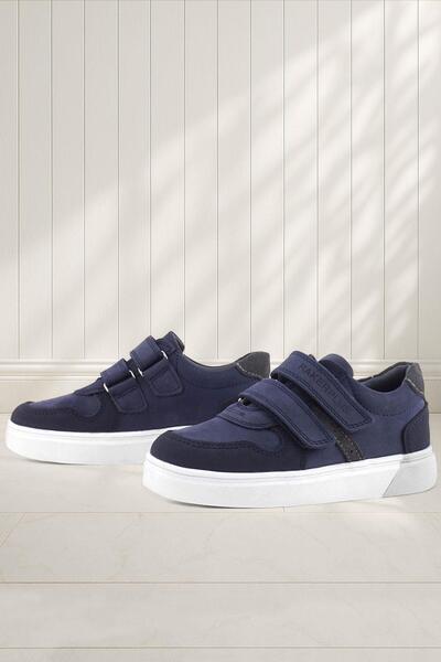 Rakerplus Navy Blue Nubuck Velcro Genuine Leather Boys School Shoes