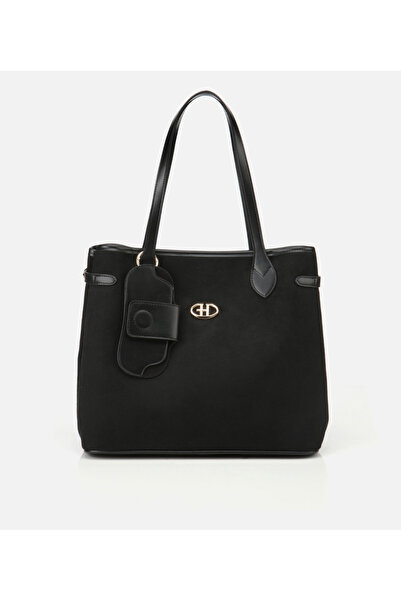 Hotiç Kadın Süet Siyah Aksesuarlı Mini(Çapraz) Çanta