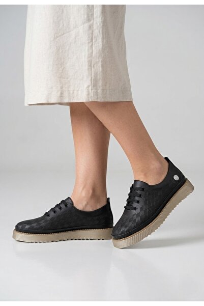 Mammamia Kadın Deri Casual Ayakkabı - Siyah Renk - Bağcıklı - D25YA-710