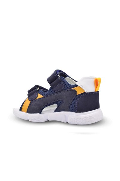 kids A more Double Velcro Air Mesh Detailed Genuine Leather Baby Boy Sandals Navy Blue