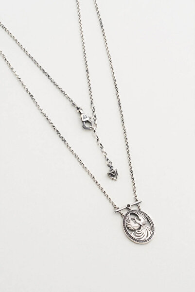 So CHIC... 67 cm Silver Men's Necklace with Phoenix Oxide
