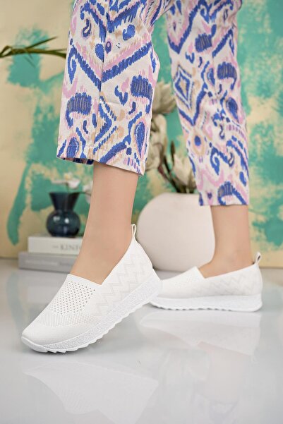 Nesil Shoes Aky 055 Tricot alb Pantofi de vară damă