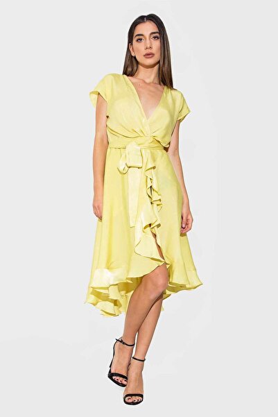 NYMPHA CLOTHING Φόρεμα καμπάνα με Με βολάν, κίτρινο, παλάτι XS/S