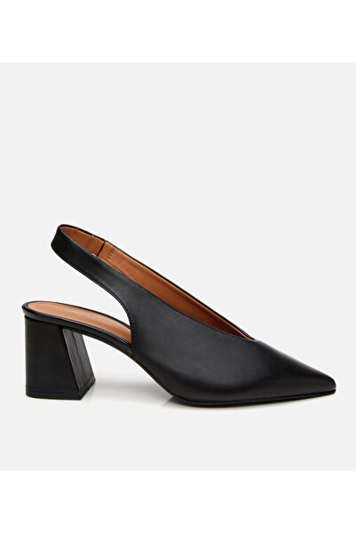 Hotiç Γυναικεία δερμάτινα μαύρα παπούτσια με ανοιχτή πλάτη με τακούνι