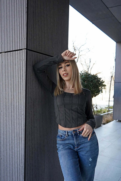 NYMPHA CLOTHING Long Sleeve Corset, Gray, Ava XS/S