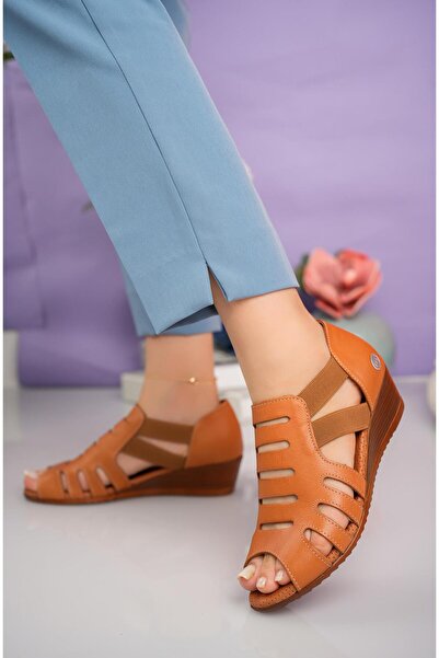 Mammamia D25Ys 2740 Tan Genuine Leather Open Front Women's Shoes