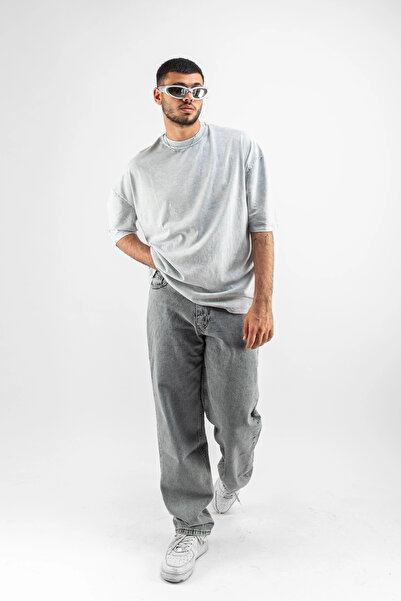Sekizbiraltı Yıkamalı Beyaz Basic Oversize Unisex Tshirt