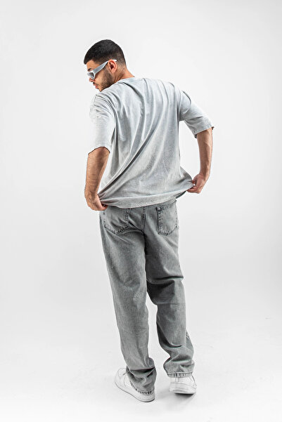 Sekizbiraltı Yıkamalı Beyaz Basic Oversize Unisex Tshirt