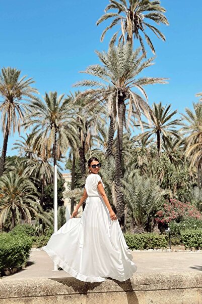 NYMPHA CLOTHING Elegant Maxi Dress with Ruffled, White, Royal XS/S