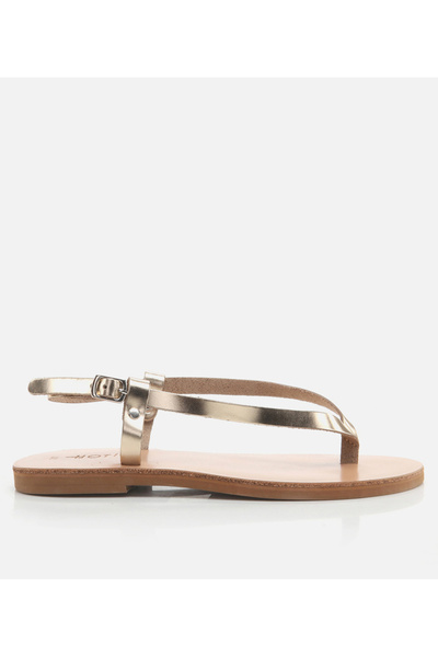 Hotiç Γυναικείο Δερμάτινο Gold Flat Σανδάλια