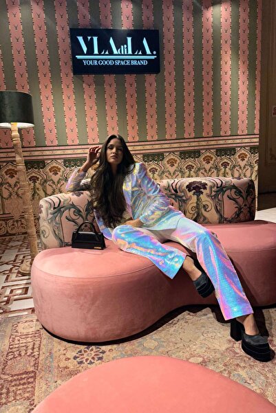 NYMPHA CLOTHING Elegant Women's Sequin Suit, White Leo XS