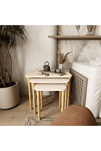 Genel Markalar Dikdörtgen Zigon Sehpa 3'lü Set – Ahşap Ayaklı Modern Tasarım ...