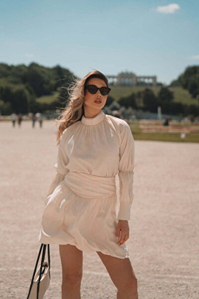 NYMPHA CLOTHING Σετ Σατέν Μπλούζας και Φούστας, Κρεμ, Aquarius XS