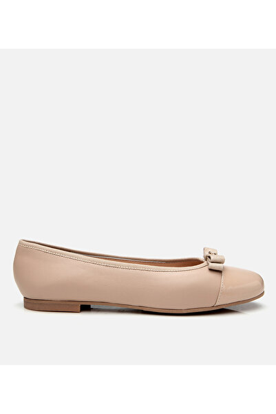 Hotiç Balerini de damă din piele bej cu talpă flexibilă cu cataramă confortabilă