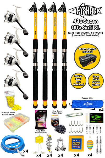 Fishack Tam Takım Sazan Olta Seti - 4'lü Set - XL - 3.60MT/50-100GR