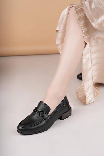 Mammamia D25YA 3355 Siyah Hakiki Deri Maskulen Kadın Ayakkabı