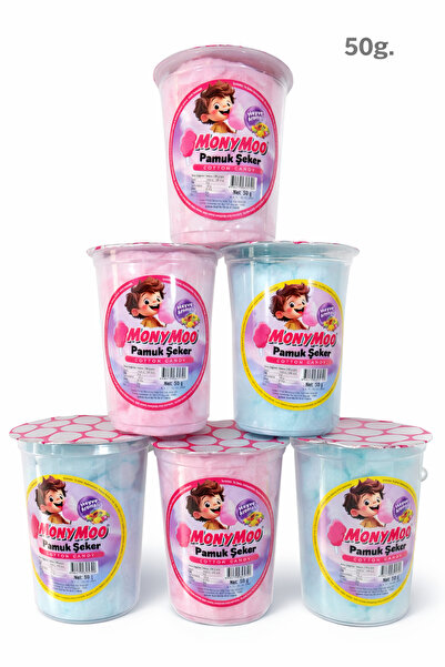 monymoo Bardakta Pamuk Şeker 6’lı Paket – 50 g Büyük Boy Meyve Aromalı