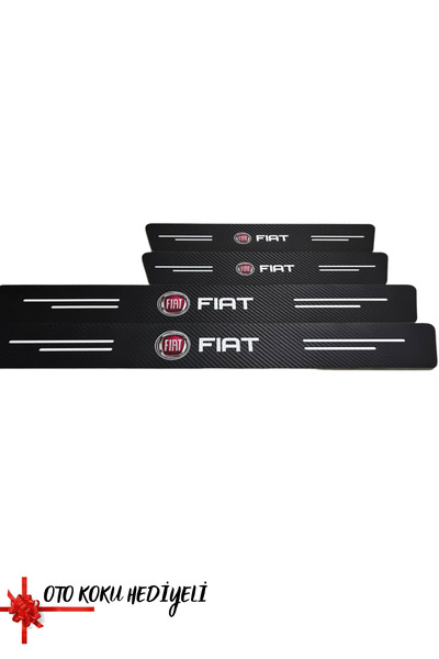 Buscarpone Fiat Logolu Karbon Kapı Eşiği Koruyucu Bant Folyo 4'lü Set