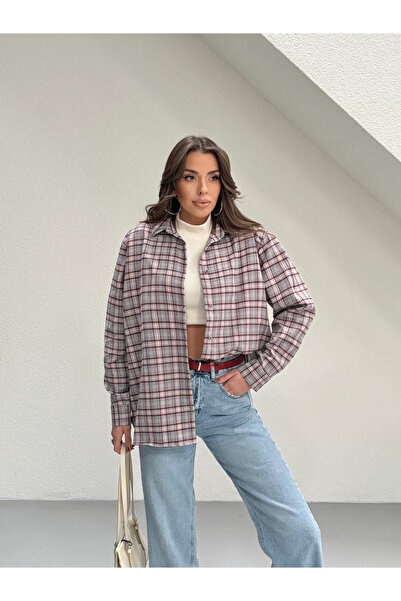 mydukkan.co Checked Oversized Shirt - Gray