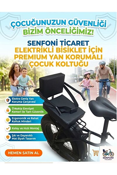 RKS Elektrikli Bisiklet Yan Korumalı Çocuk Koltuğu, Emniyet Kemerli Deri Arka...