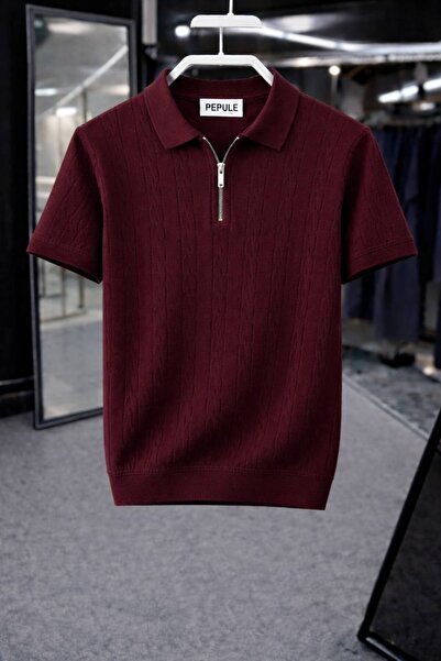 pepule Erkek Polo Yaka Örgü Desenli Triko Regular Pamuklu Çok Renkli T-shirt