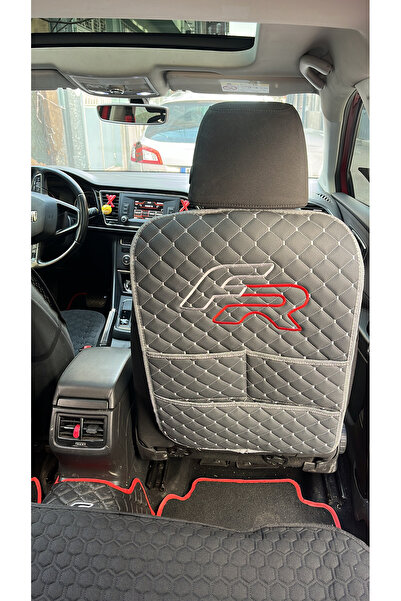 BalcıoğluSRV Gray Leather Car Seat Back Organizer with Fr Logo Auto Goods Org...