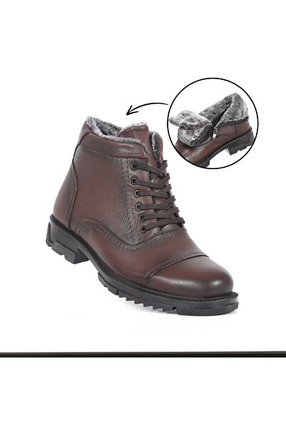 Geppetto جلد أصلي مزود بالفرو المشذب بطانة داخلية ثيرمو حذاء بنعل مطاطي بني