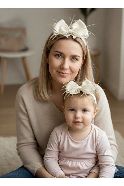 Rengarenk Minikler Λευκό Φτερωτό Κρεμ Χρώμα Κορδέλα Φιόγκος Σετ Κορώνας Μητέρ...