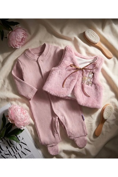 ULTİMA BABY Kız Bebek Tulum Peluş Yelekli Fitilli Tulum