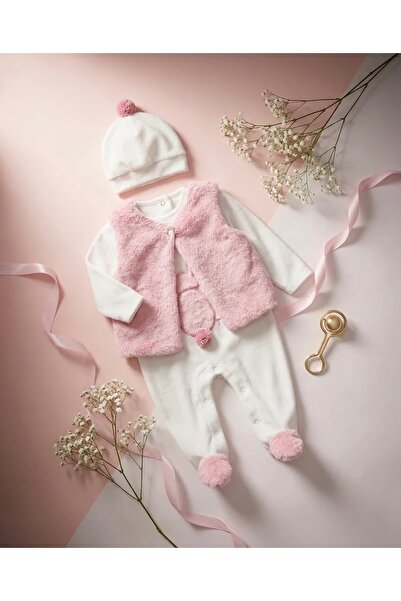 ULTİMA BABY Kız Bebek Peluş Yelekli Kadife Tulum