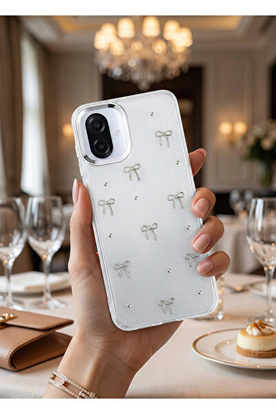 TechTrove Galaxy A07 İçin Uyumlu Kabartmalı Desenli Simli Şeffaf A+ Kalite Kapak