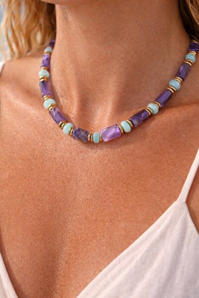 By Song Aksesuar قلادة من الحجر الطبيعي الجمشت