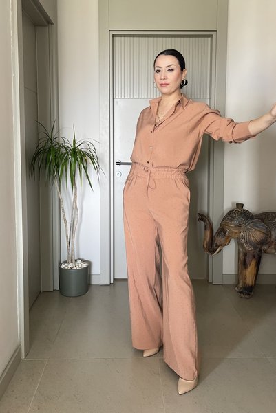 Butik Shiny Stone Soft-Textured Shirt Pants Tiril Set