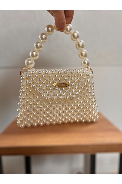 Rose Lüx inci boncuk çanta en 18 cm boy 13 cm şık ve Zarif