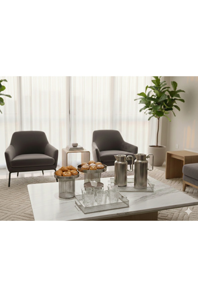 Generic ✨ طقم ضيافة فاخر بتصميم أنيق ولمسات راقية ✨ ترمسان ,حاملان للكيك ، صي...