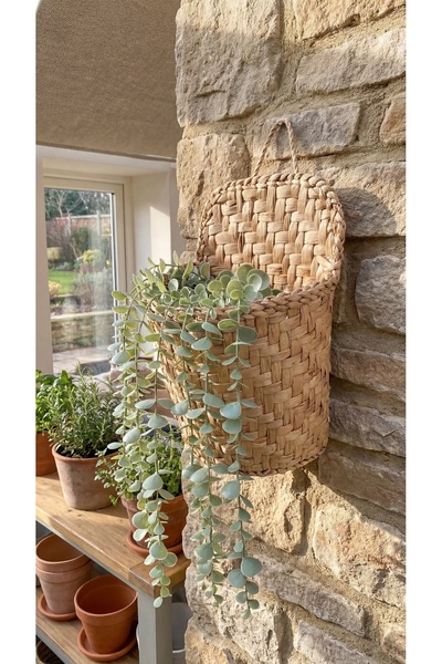 EM&MA DESİNG Ξύλινο ψάθινο καλάθι Μοντέλο 17x10 Διακοσμητική γλάστρα Μοντέλο ...