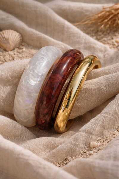 Mope Accessories Şık & Modern 3’lü Bangle Bileklik Seti – Parlak Gold, Bordo ...