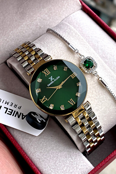 Daniel Klein %100 Orijinal Paslanmaz Çelik Jubile Kordon Yeşil Kadran Altın G...