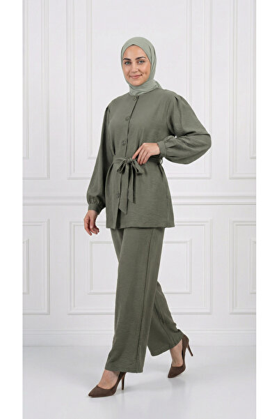 BENAHOLL Costum cu pantaloni cu mâneci elastice și nasturi în față-BN4401 Verde