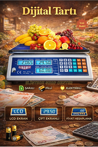 SUPER JVS Market Pazarcı Bakkal Manav Ve Kasap Terazisi 40 Kg Kapasiteli Elek...