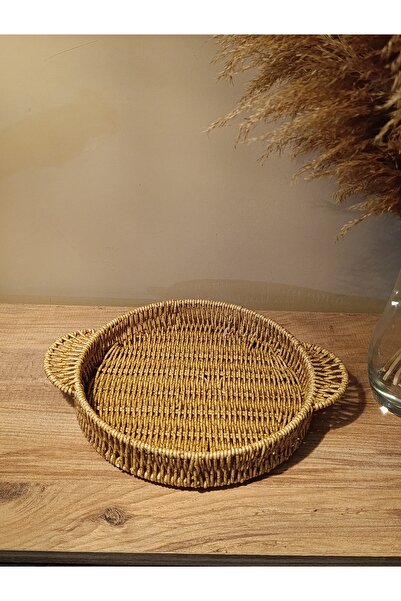Paganca Hasır Rattan Sunum Tepsi Küçük Boy Organizer Yuvarlak